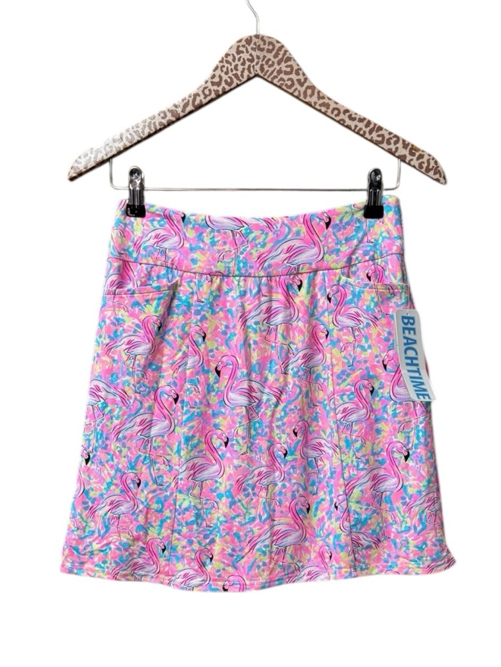 Beachtime Lulu B Flamingo Colorful 2 Pockets Skirt Skort XS NEW NWT Tennis Golf
